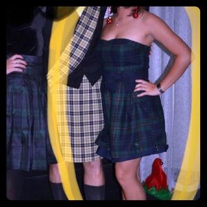 A&F Green Red Tartan Strapless Wool Dress